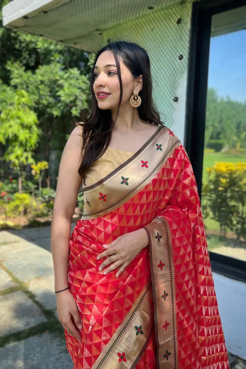 red paithani saree for karva chauth