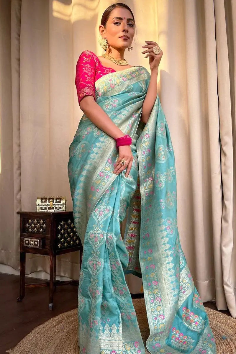sky blue color saree for women