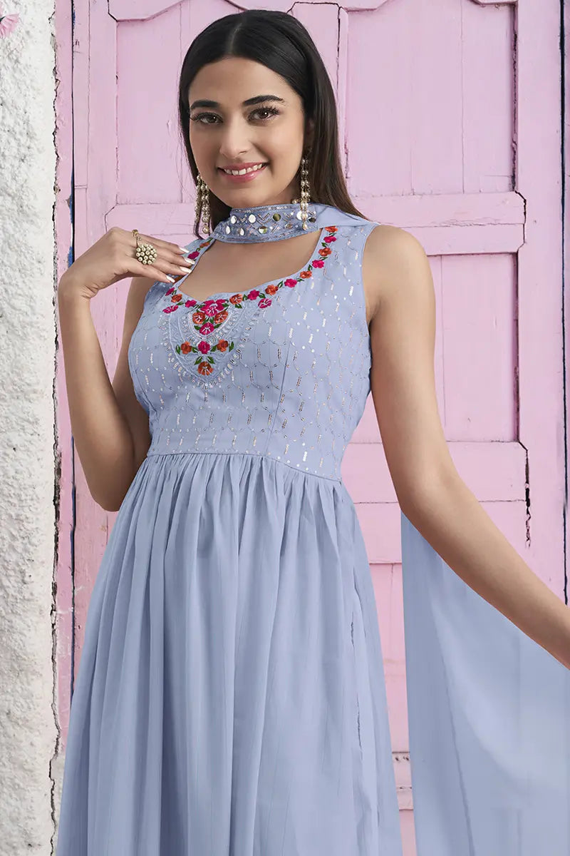 Sleeveless Sky Blue Gown Dress For Girls Anaya Designer Studio