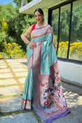 sky blue paithani saree for girls