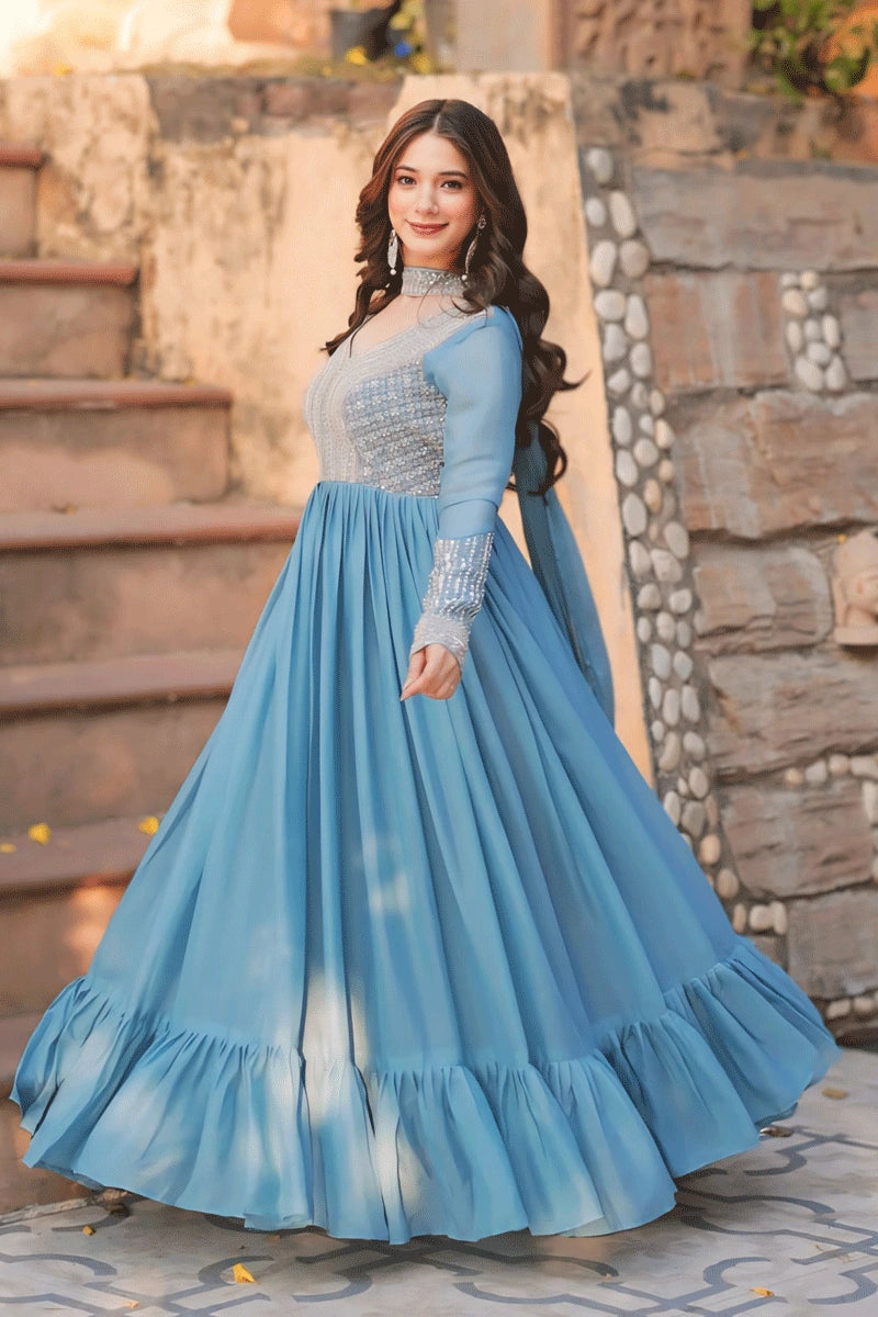 Sky Blue Color Gown Dupatta Long Dress Blue Colour Sky Blue Blue Colour Party Frocks Sky Blue Color Gown Dupatta Long Dress Blue Colour Sky Blue Blue Colour Party Frocks