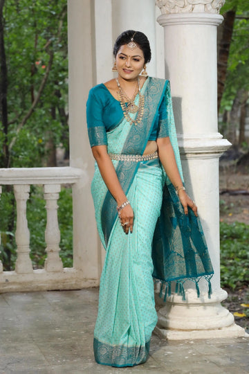 Wedding Special Sky Blue Colour Silk Saree For Women