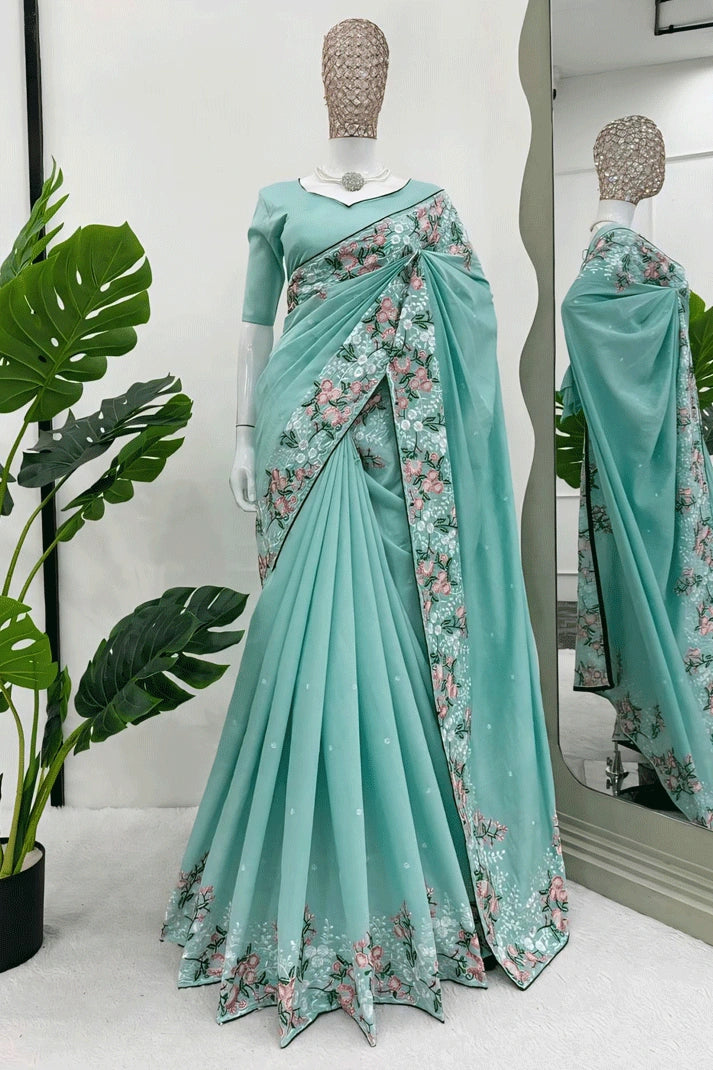 baby pinkflower border saree for wedding
