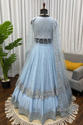 sky blue fully stitched gown for reception 
