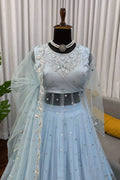 sky blue fully stitched gown for reception party 