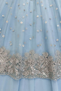 sky blue fully stitched gown with lehenga for wedding 