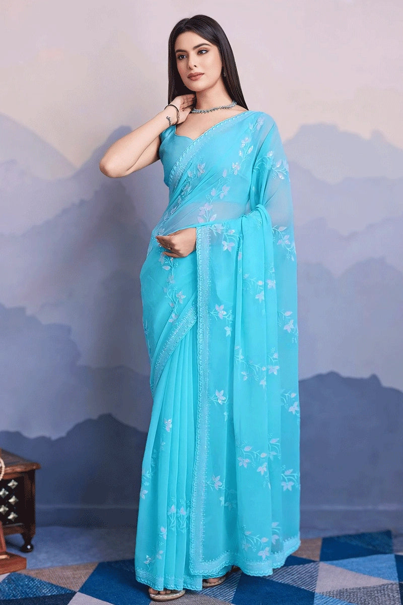 sky blue saree for party wear