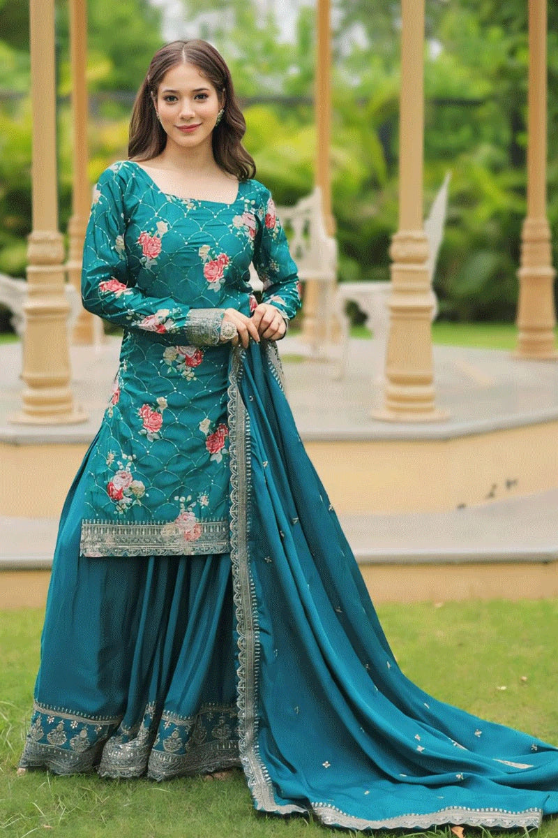 sky blue sharara suit for diwali