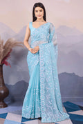 sky blue silk saree for wedding