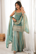 sleeveless frendy silk bell bottom set