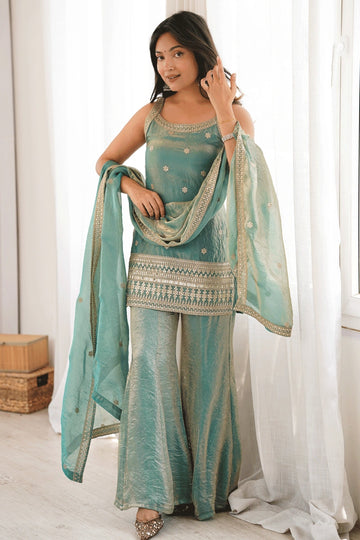sleeveless frendy silk bell bottom set