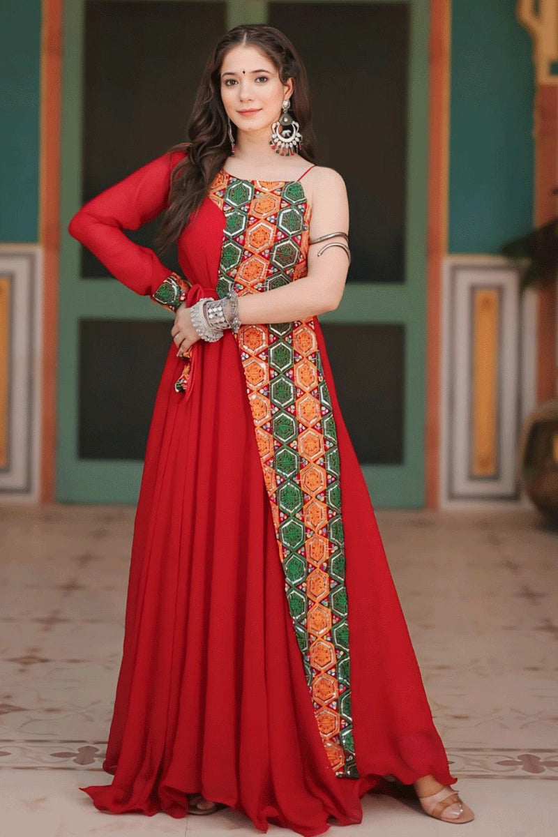 sleeveless red gown for garba