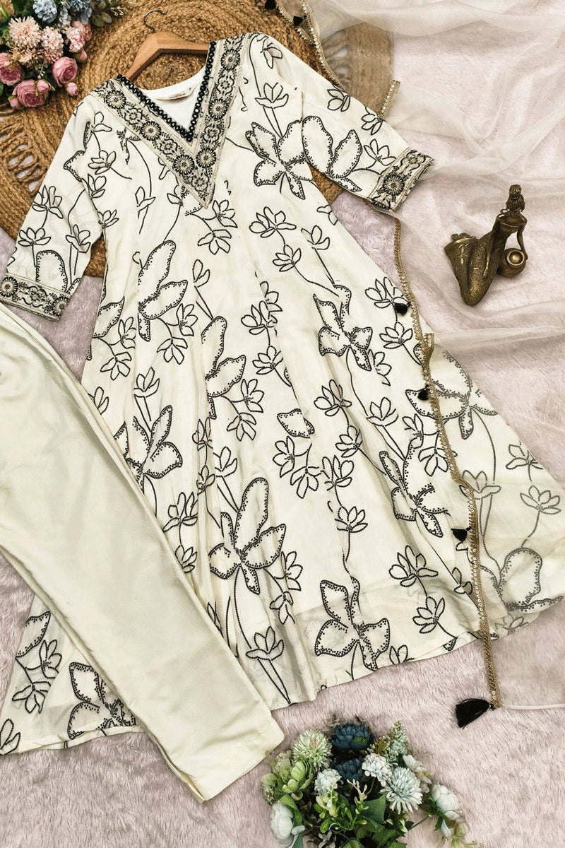 soft fabric floral anarkali