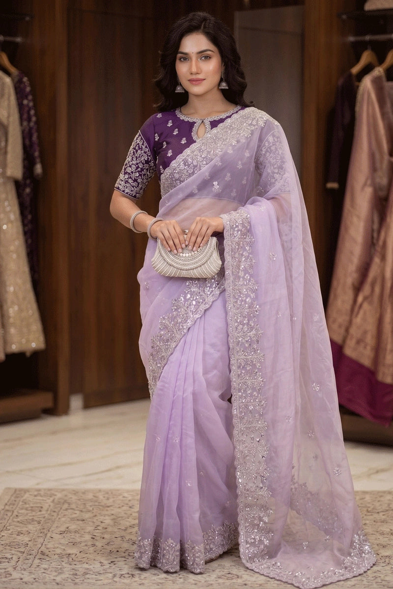 party wear organza saree for women