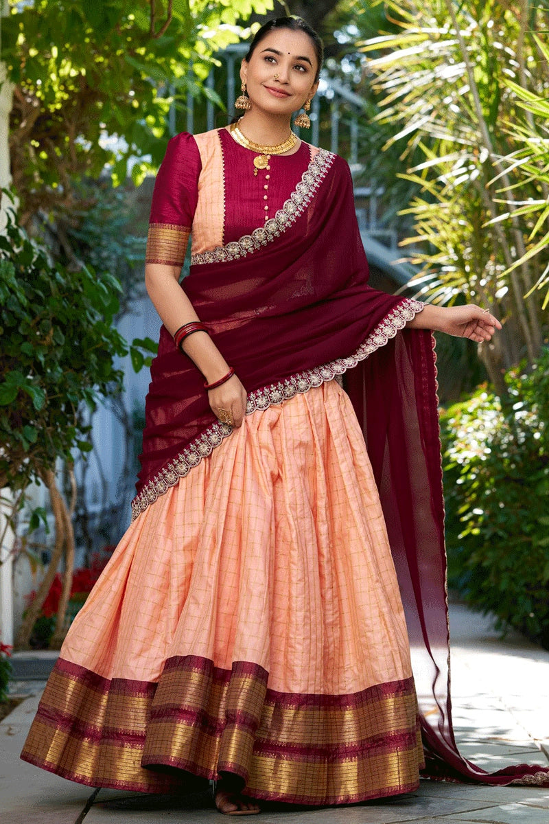 south indian peach half saree