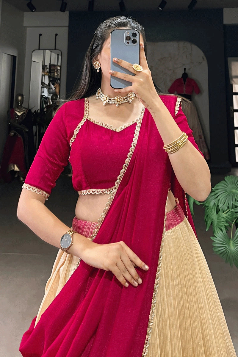 south indian style pink color half saree for pongal festival