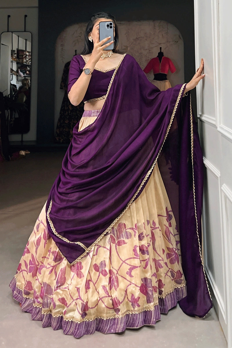 south indian style purple half saree 