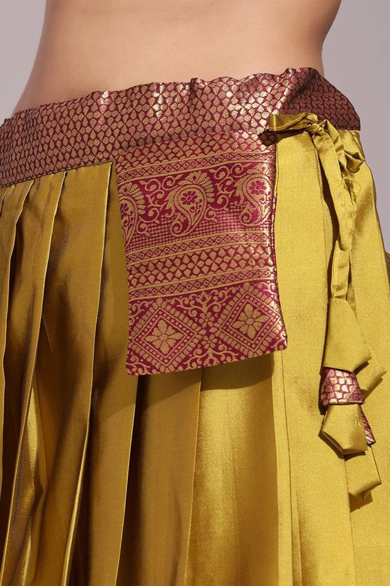 south indian yellow half saree lehenga with pocket