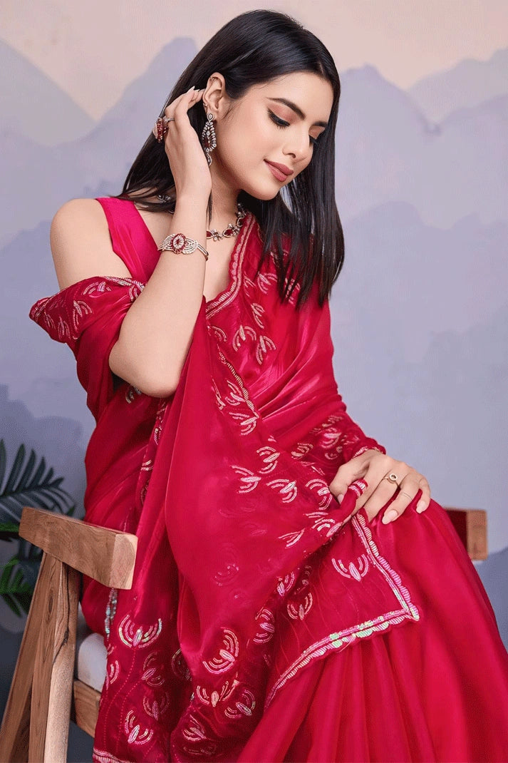 red colour beautiful saree for karwa chauth