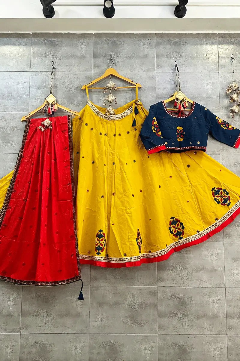 yellow color traditional chaniya choli for navratri ahmedabad