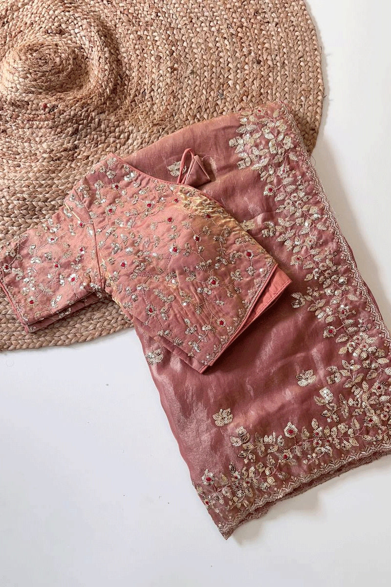 stylish baby pink silk saree