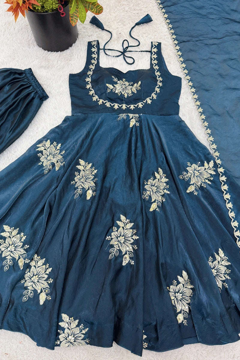 stylish teal anarkali outfit