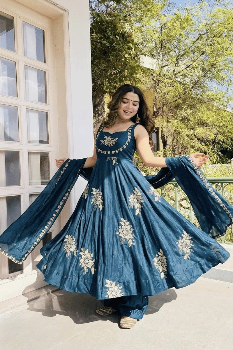 trendy teal anarkali suit