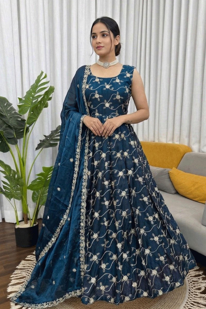 teal color anarkali dress