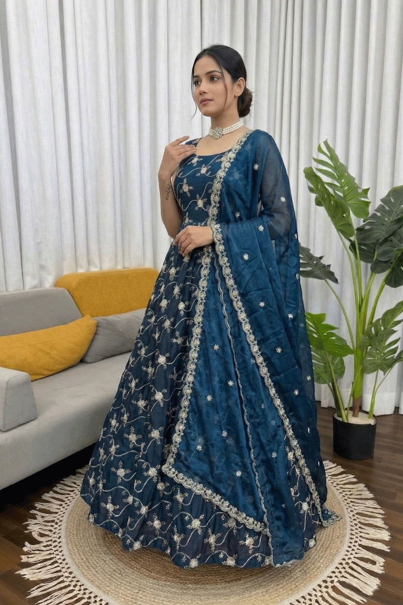 teal color anarkali dress