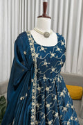 teal festive wear anarkali suit
