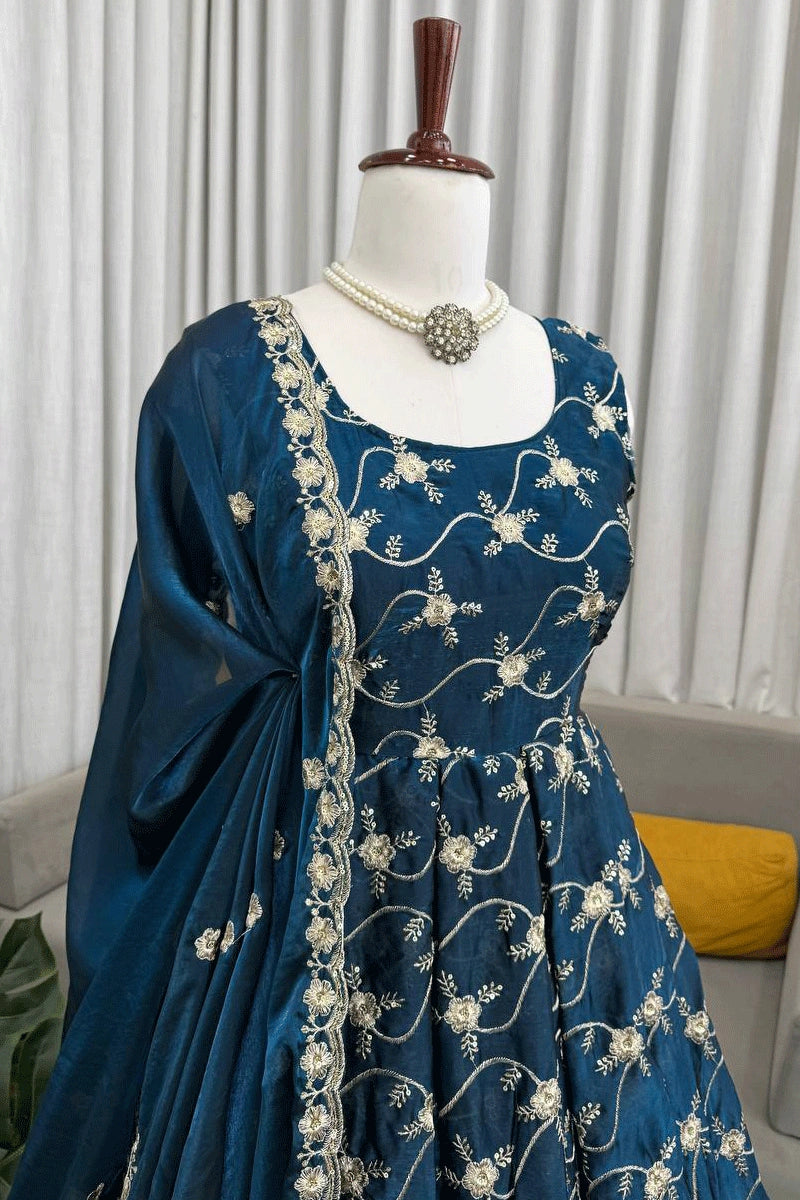 teal festive wear anarkali suit