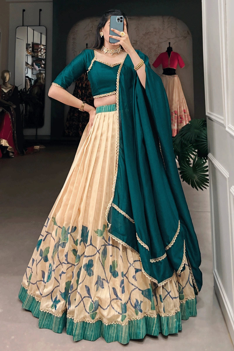 teal reen color half saree