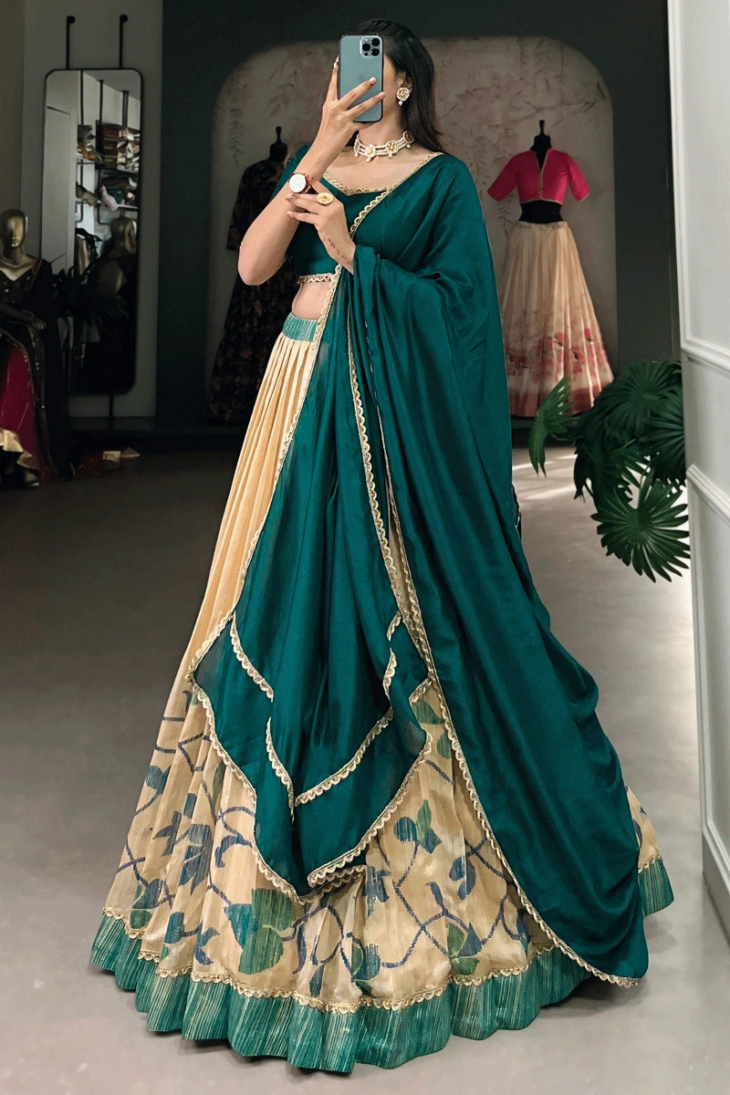 teal reen color half saree