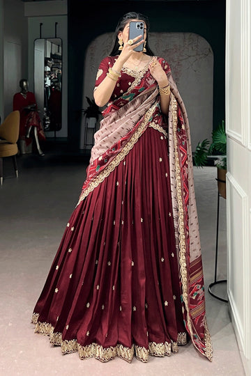 thread embroidery lehenga choli