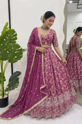 thread work jacquard silk lehenga