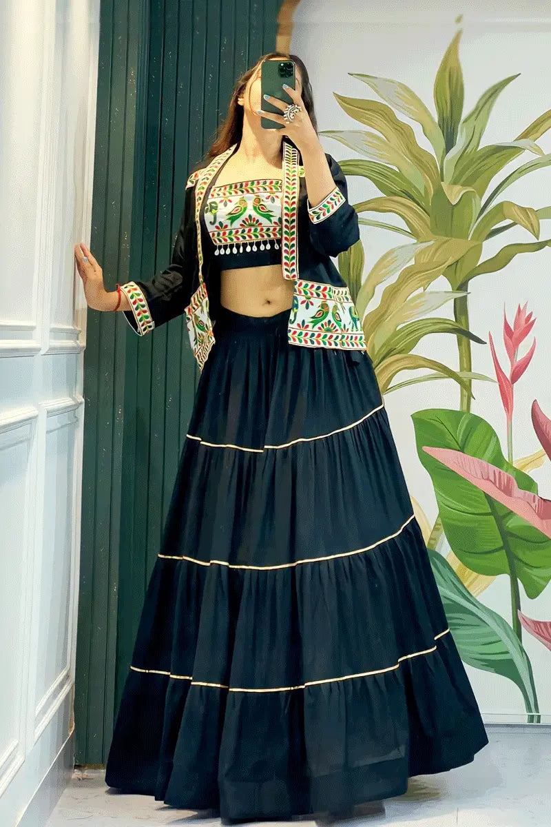 three layer ruffle chaniya choli with heavy flair