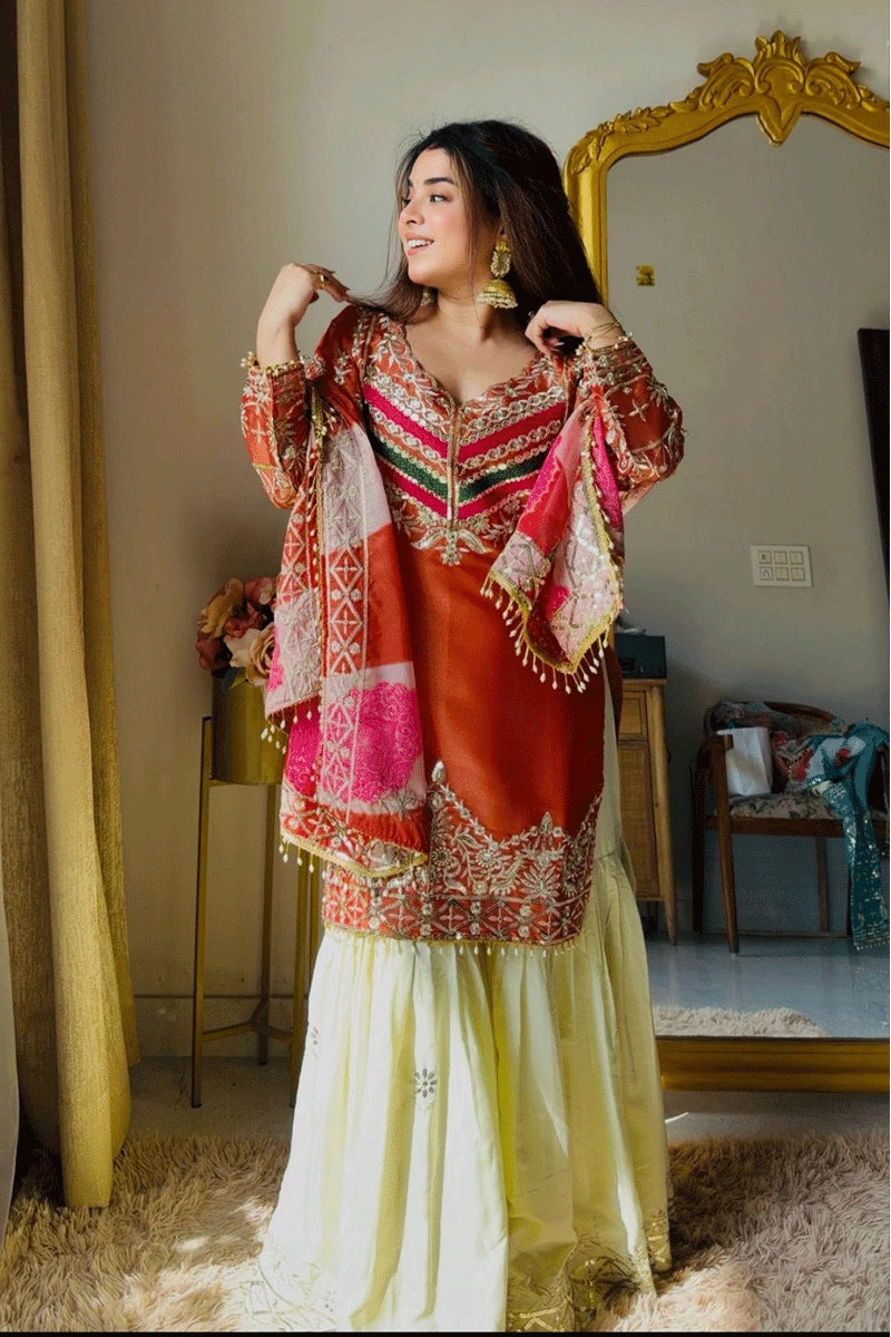 top palazzo with dupatta for wedding guest