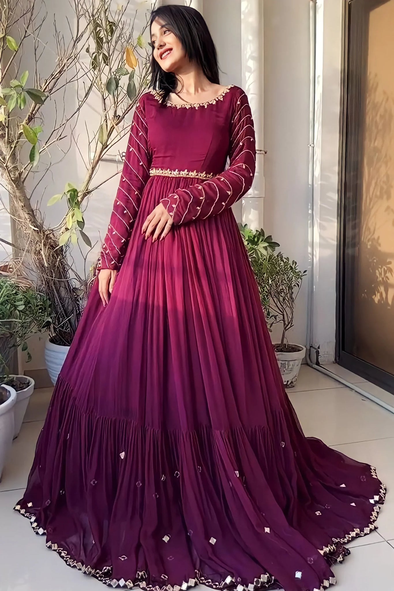 Buy Wine Color Simple Gown Design For Girls