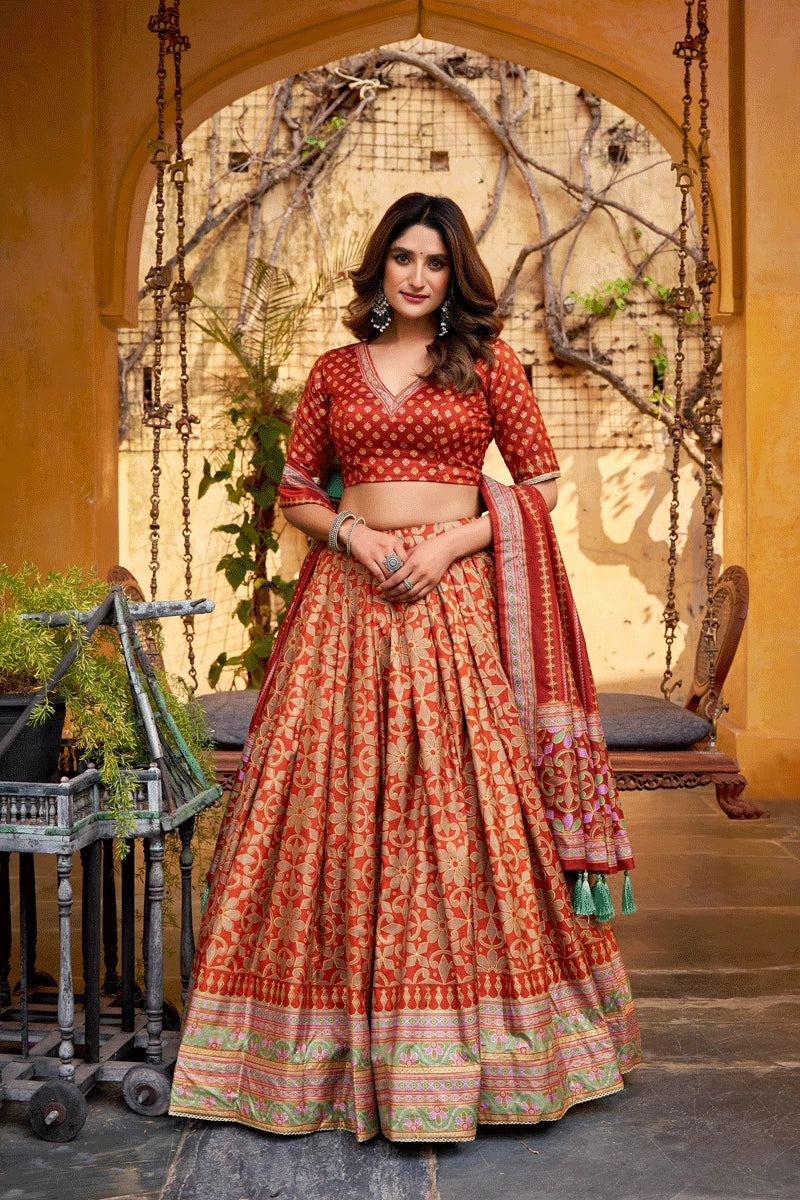 traditional printed silk lehenga choli