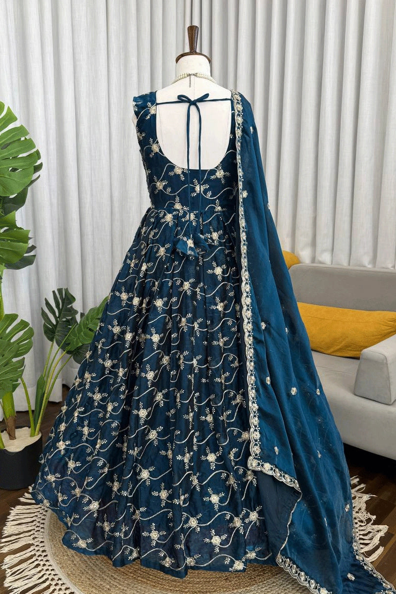 traditional teal anarkali outfit