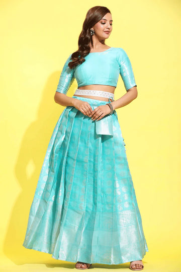 Sky Blue Half Saree Langa Voni For Girls - Main Image