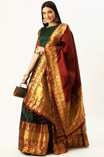 trendy Red And Green Half Saree