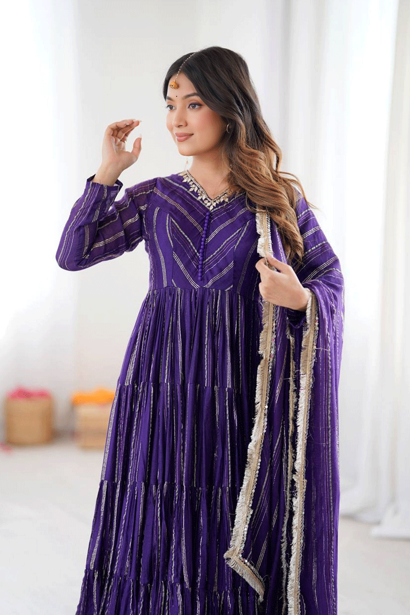 purple ruffle anarkali dress for girls