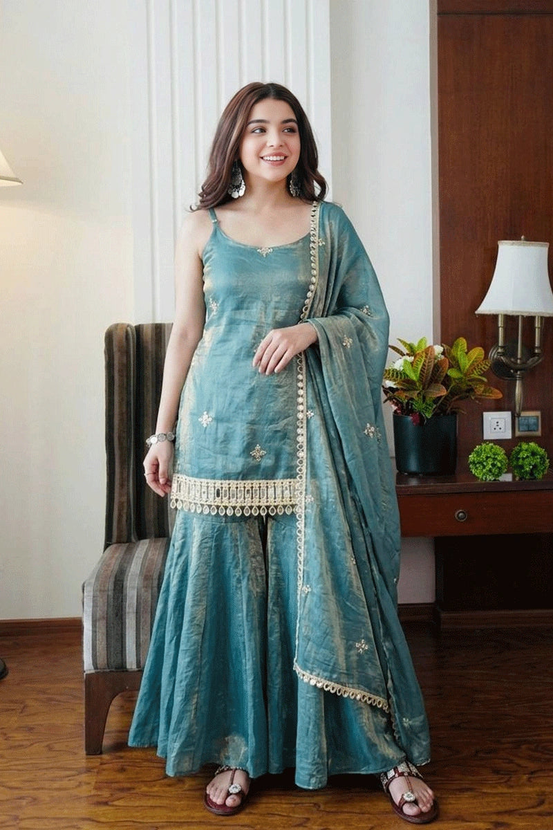 trendy sleeveless sharara outfit