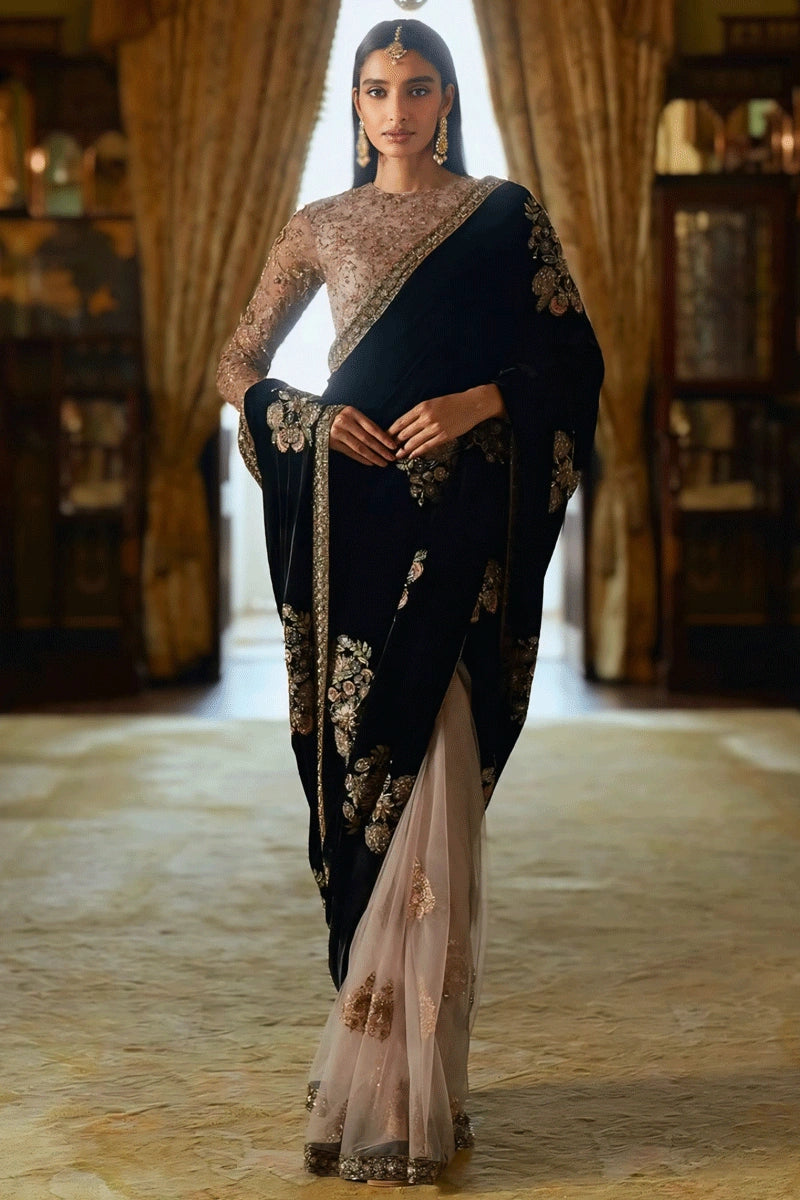 velvet net saree