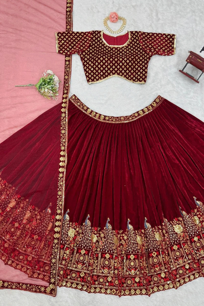 velvet red lehenga for bridal