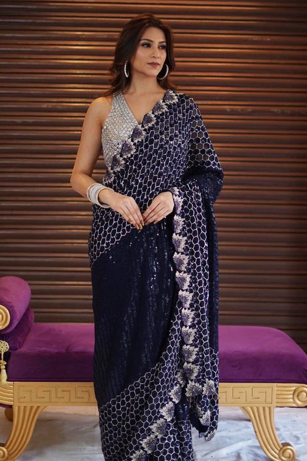 Buy Pure Georgette Fabric Saree Online For Girls With Price - Anaya Designer Studio