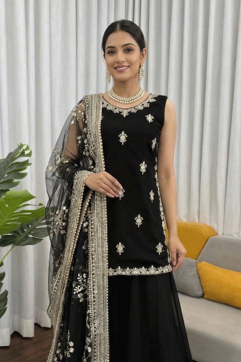 wedding function black plazo suit