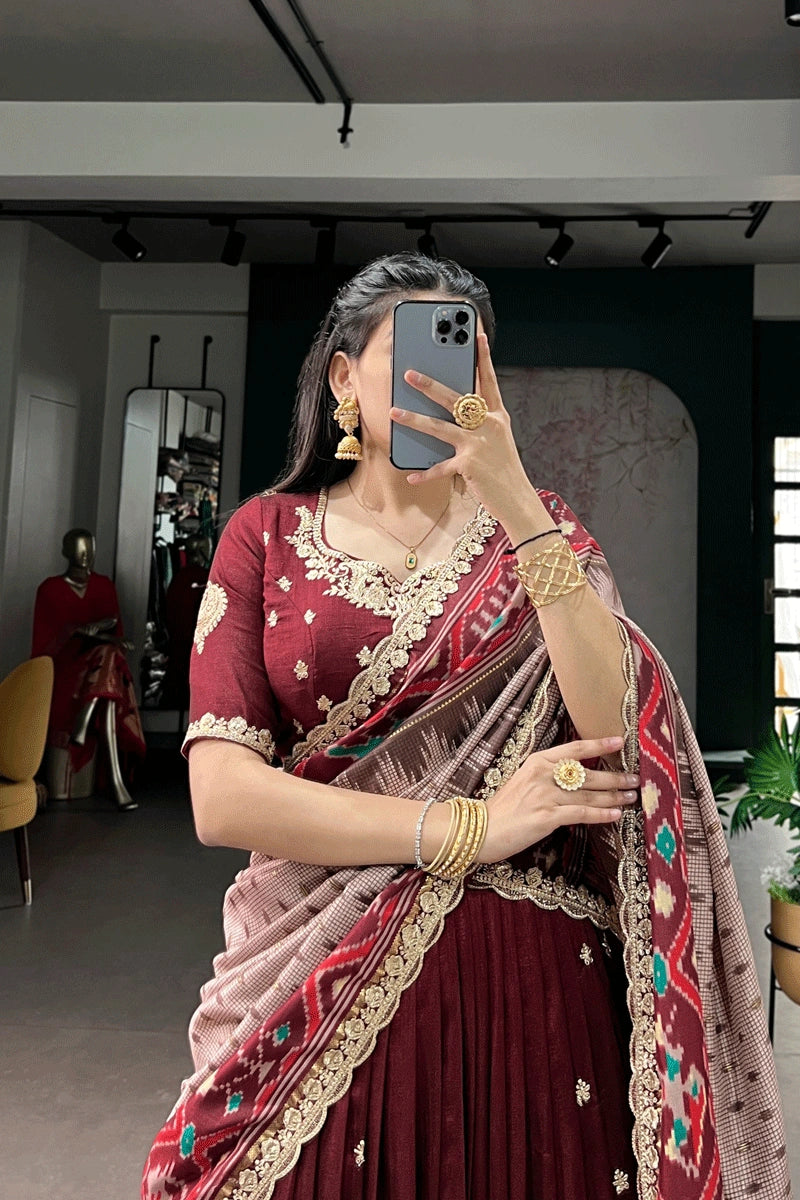 thread embroidery lehenga choli