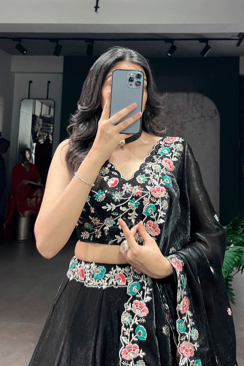 wedding guest black lehenga